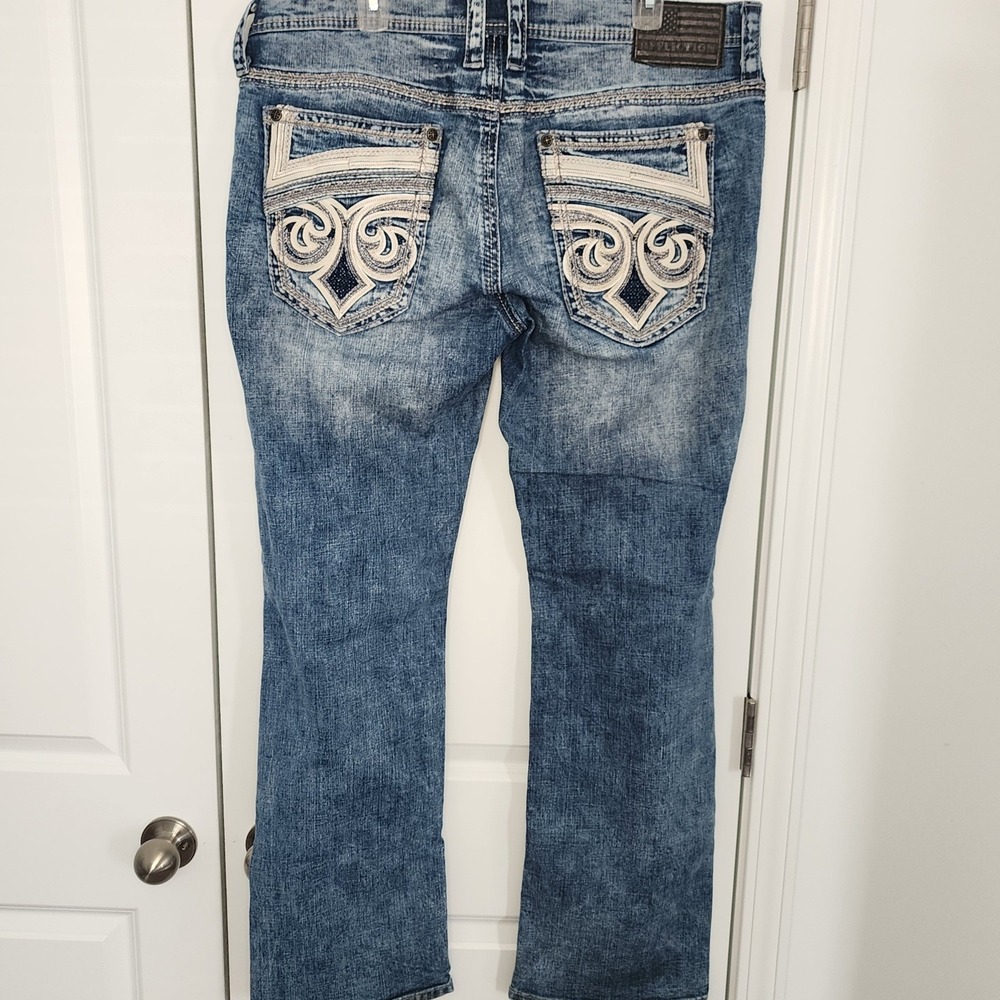 Affliction Blake Relaxed Straight Jeans Mens 36 Blue Acid Wash Embroidered Y2K - Picture 2 of 6